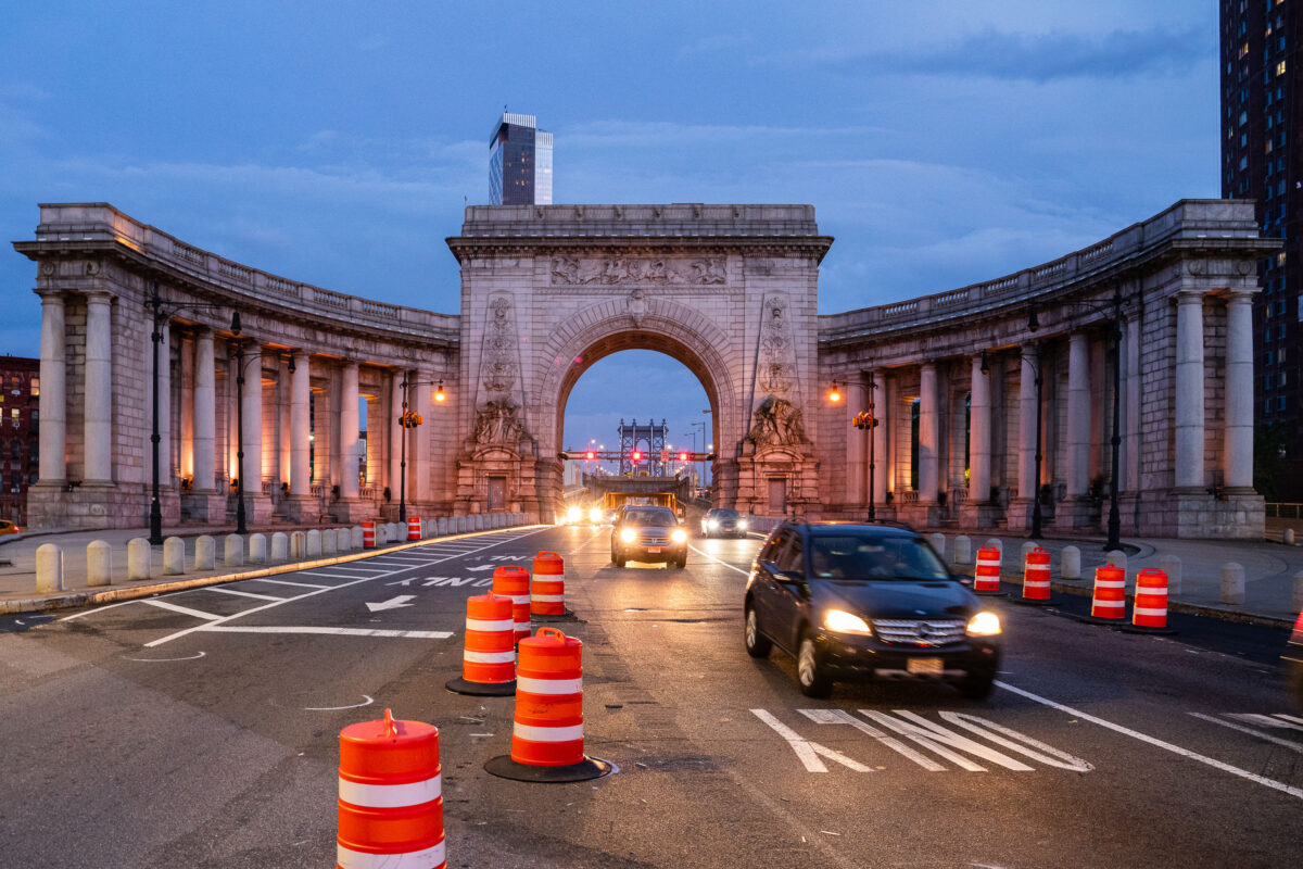 Manhattan Bridge Arch and Colonnade at Dusk