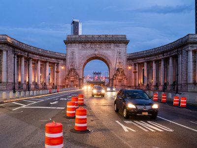 Traffic Through the Manhattan Bridge Arch During Roadwork