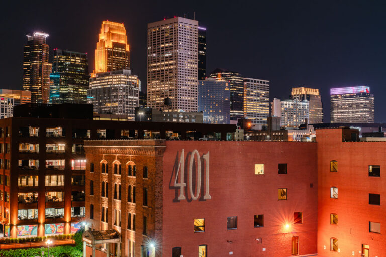Minneapolis Skyline from the North Loop at night 4 The Downtown Minneapolis Skyline as seen from the North Loop.