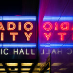Neon lights at Radio City Music Hall in New York City.