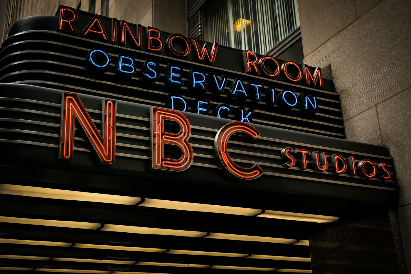 Rainbow Room sign at 30 Rockefeller Plaza in New York City.