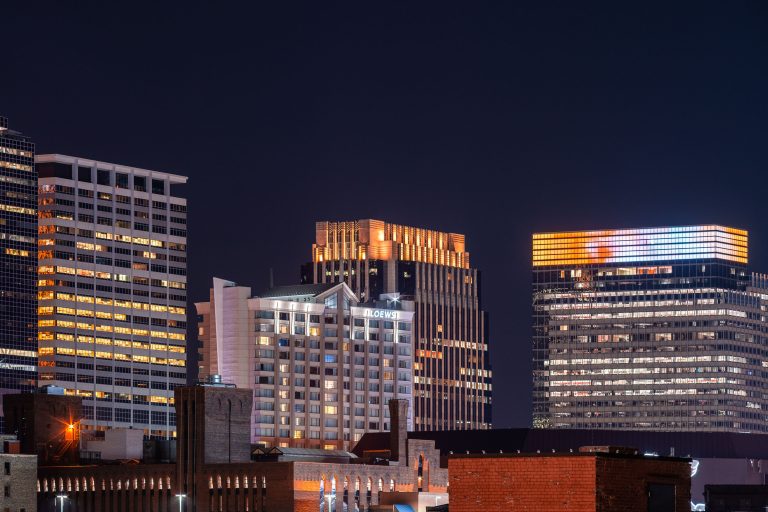 The Lofton Hotel in Downtown Minneapolis at night