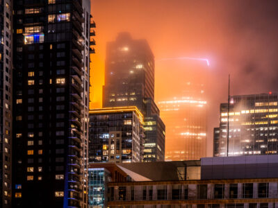 Wells Fargo Tower Lights Up Downtown With Fog