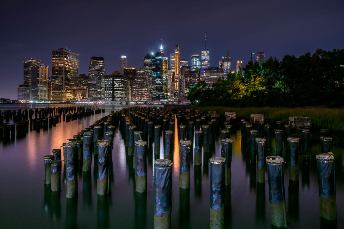 Brooklyn Bridge Park Pilings, Manhattan Skyline Night