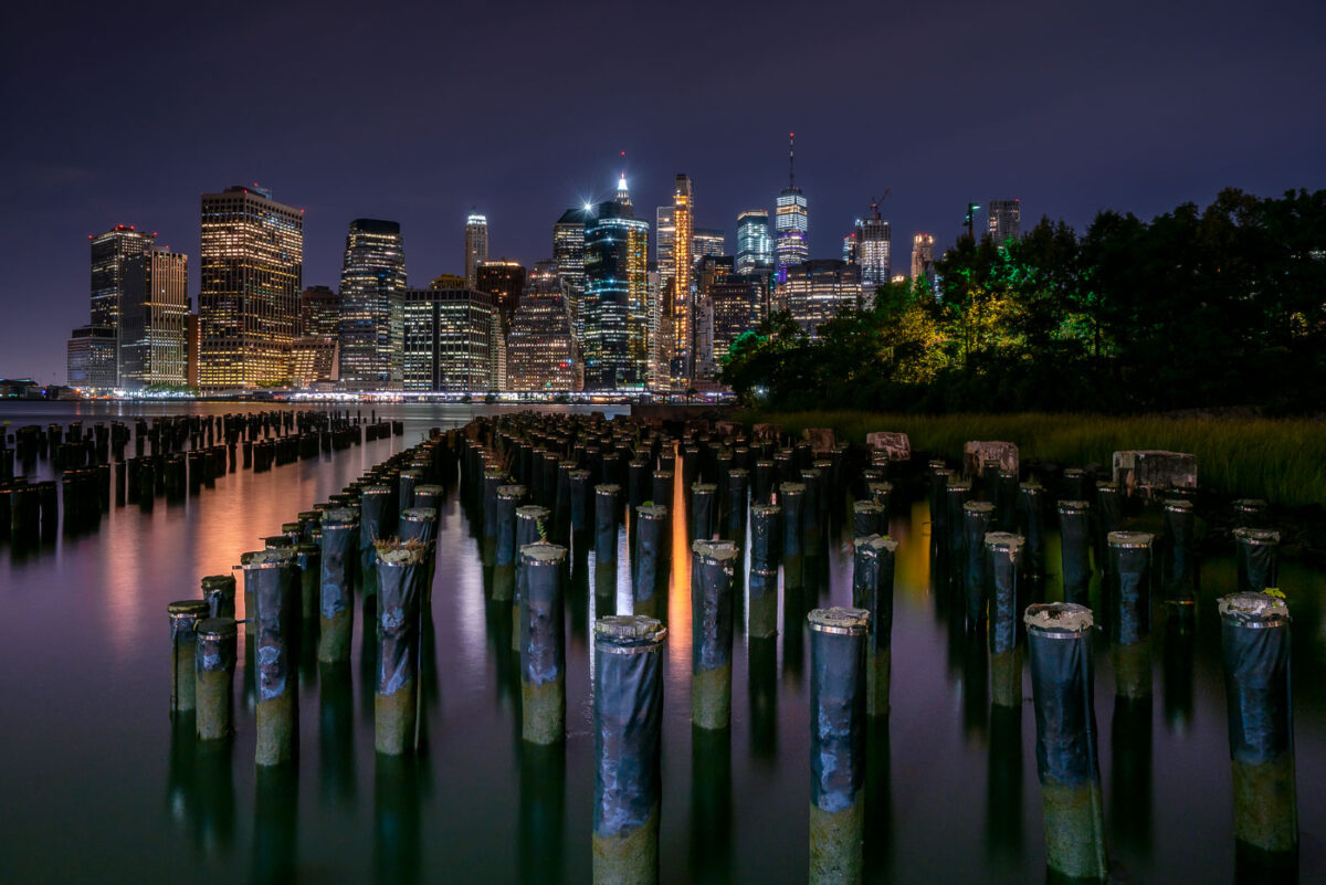 Wood Pilings at Brooklyn Bridge Park in New York