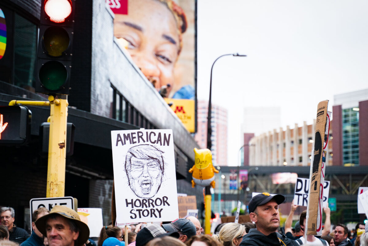 "American Horror Story" protest sign in Minneapolis on October 10, 2019.