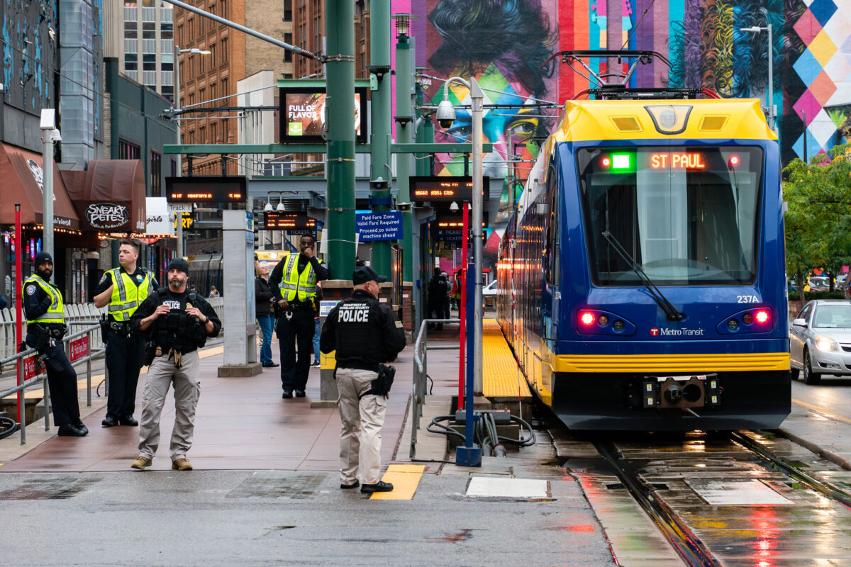 Homeland Security at Minneapolis Warehouse District LRT during Trump Rally