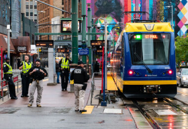 Department of Homeland Security at the Warehouse District LRT station on October 10, 2019 during a Donald Trump rally at the Target Center.