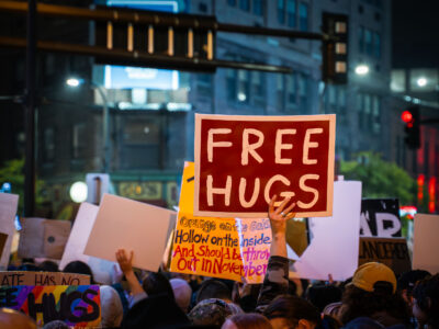 Free Hugs Sign at Minneapolis Trump Protest, Oct 2019