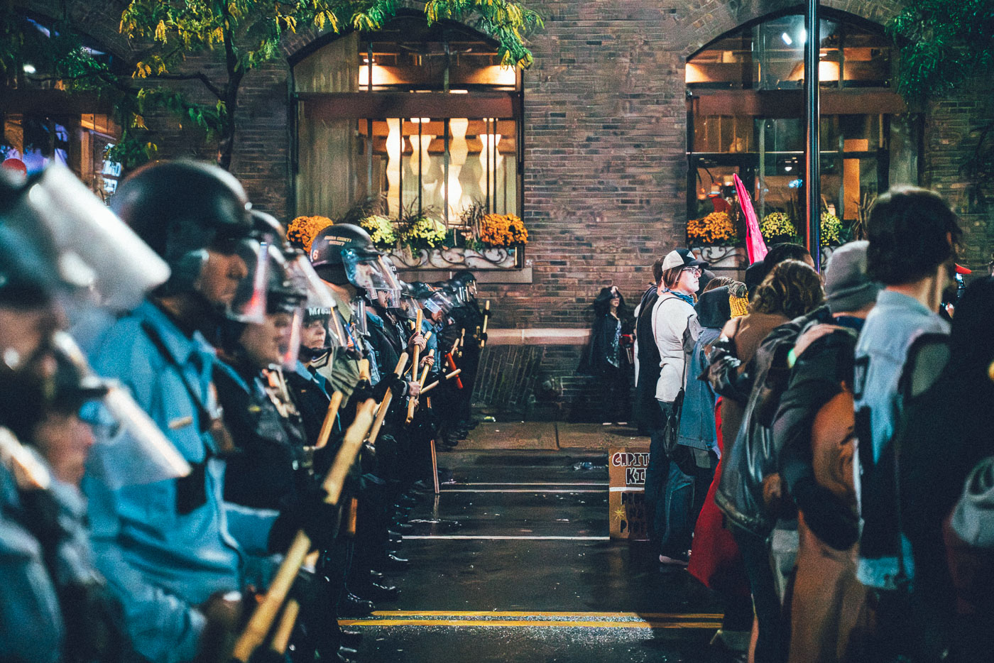 Police Line and Protesters Outside Target Center 2019