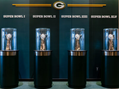 Green Bay Packers Super Bowl Trophies at Lambeau Field