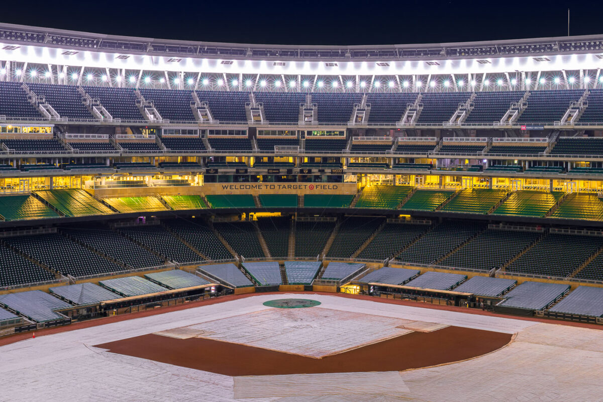 Target Field, home of the Minnesota Twins, on a later fall evening.