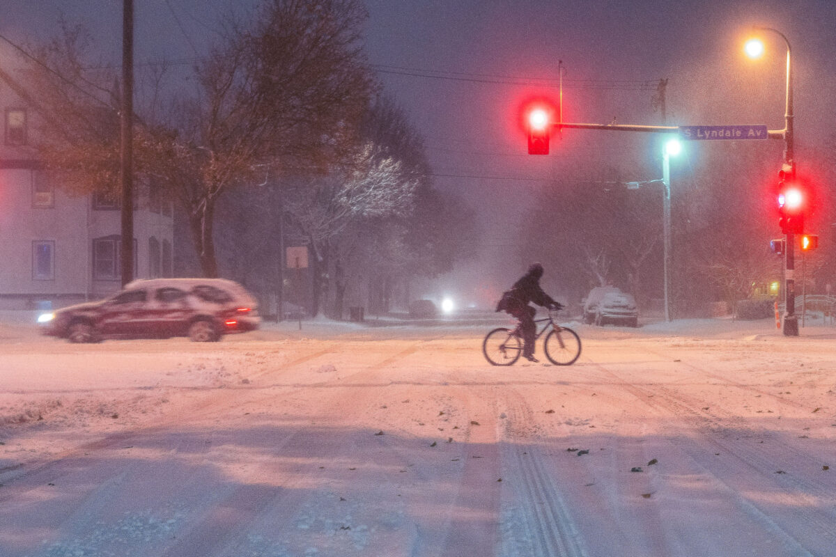 Cyclist on Snow-Covered Lyndale Avenue, Minneapolis, 2019