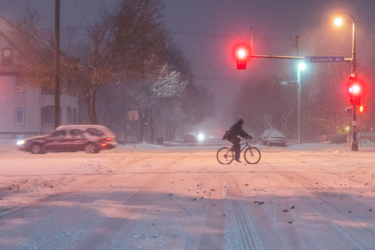 Cyclist on Lyndale Avenue During 2019 Snowstorm