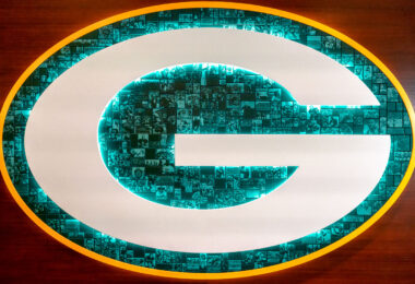 Green Bay Packers "G" found inside the players facility at 1265 Lombardi Avenue in Green Bay, Wisconsin.
