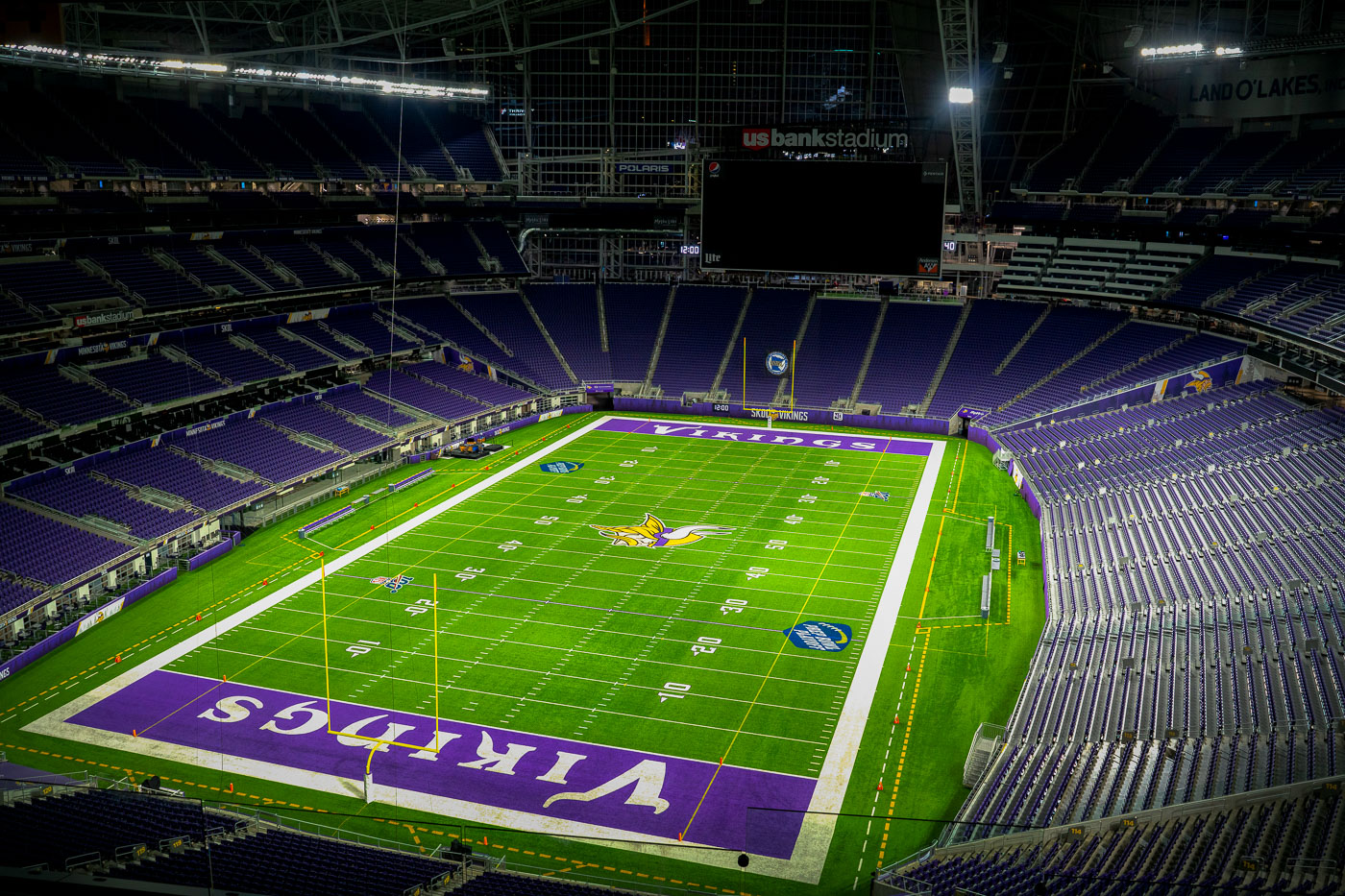 Inside US Bank Stadium at night