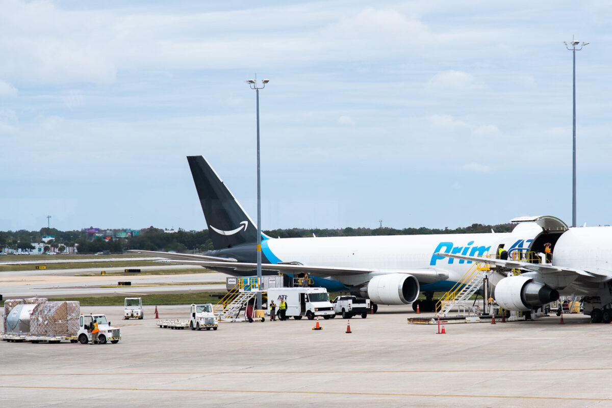 An Amazon plane on the tarmac in Tampa, Florida.