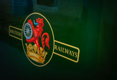 British Railways logo on side of a train. Seen at the Green Bay Railroad Museum