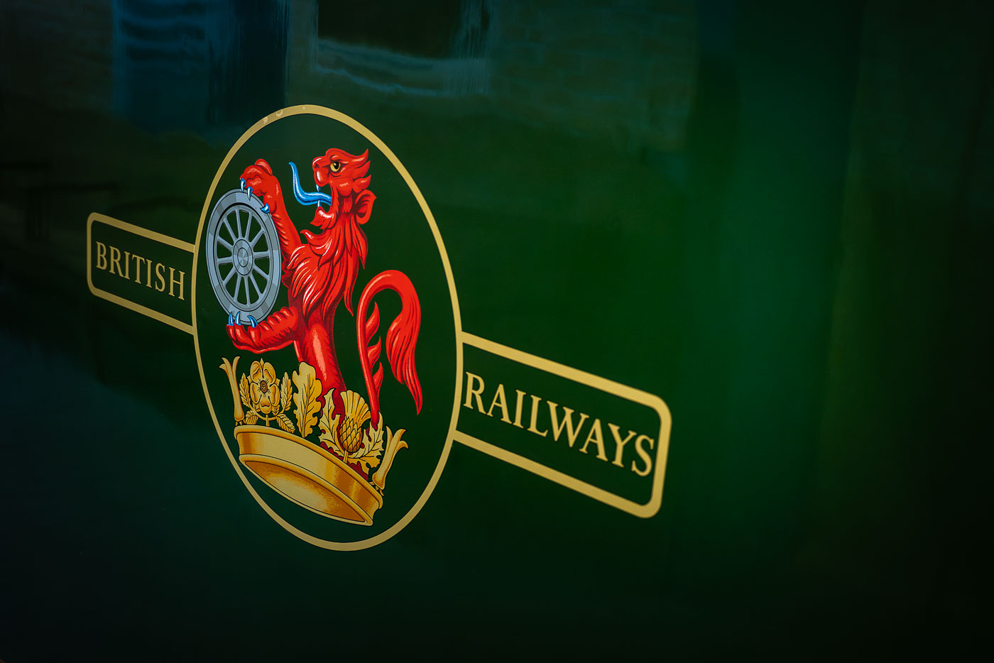 British Railways logo on side of a train. Seen at the Green Bay Railroad Museum