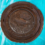 City of Clearwater storm drain manhole lid with fish design. States Dump No Waste.