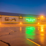 Don Hutson Center on a foggy night in Green Bay. The facility serves as the closed practice facility for the NFL's Green Bay Packers.