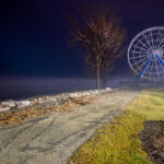 Ferris Wheel at Bay Beach Amusement Park in Green Bay, Wisconsin on a foggy December evening.