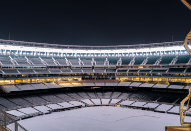 Snow covered Target Field, home of the Minnesota Twins MLB team.