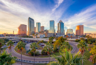 Tampa, Florida skyline at sunset.
