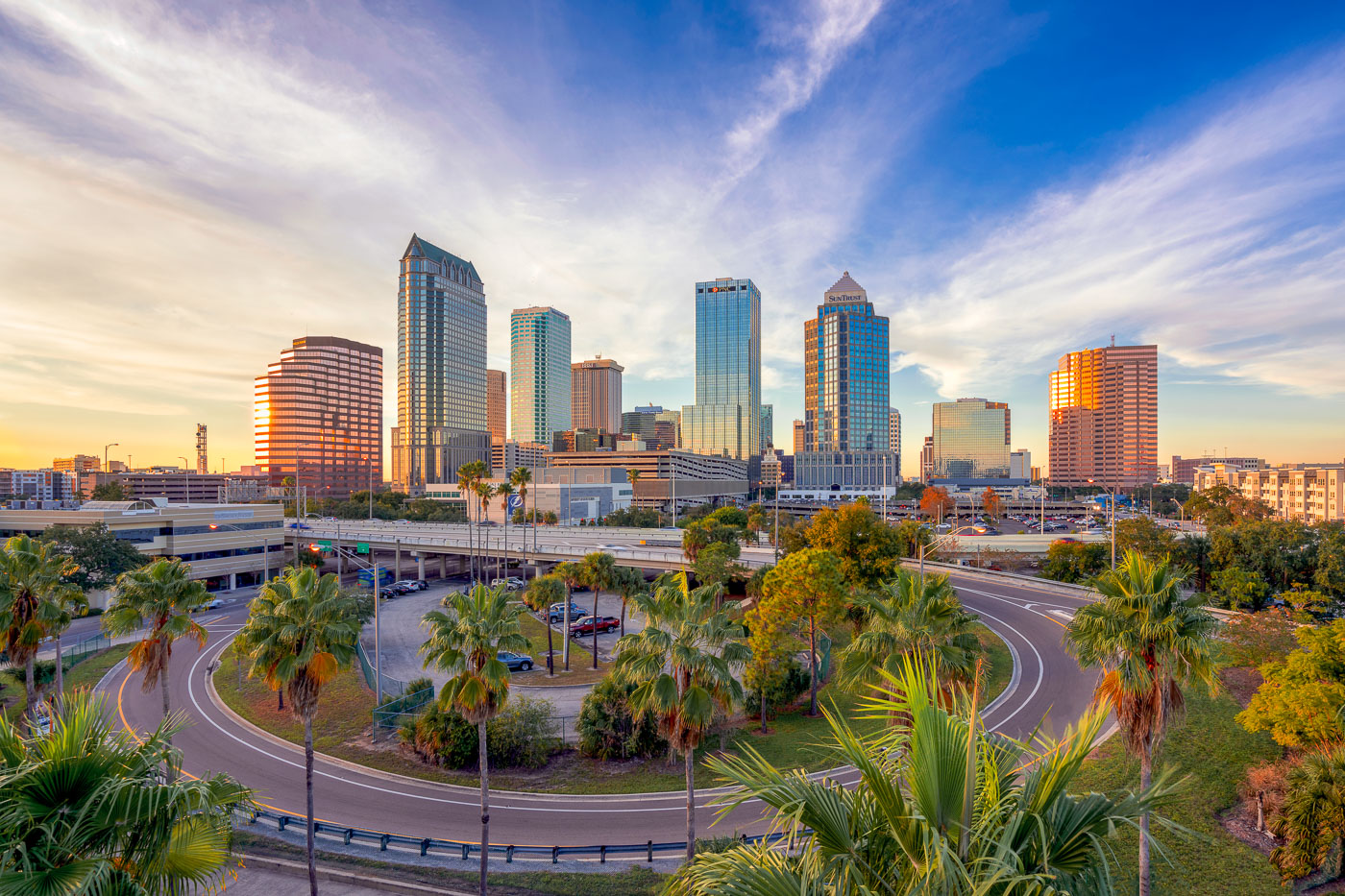 Tampa, Florida skyline at sunset.