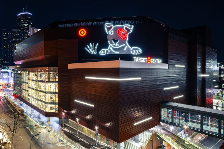 Target Center’s Neon Bullseye Dog Mural, Downtown Minneapolis