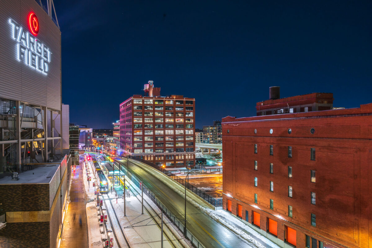 Target Field Station and Warehouse District at Night