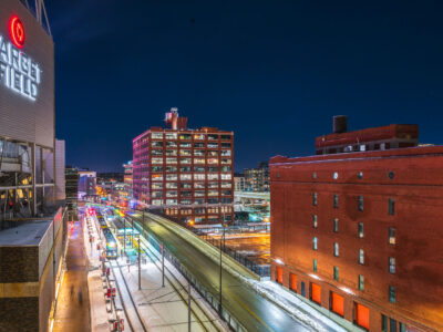 Target Field Station and Warehouse District at Night