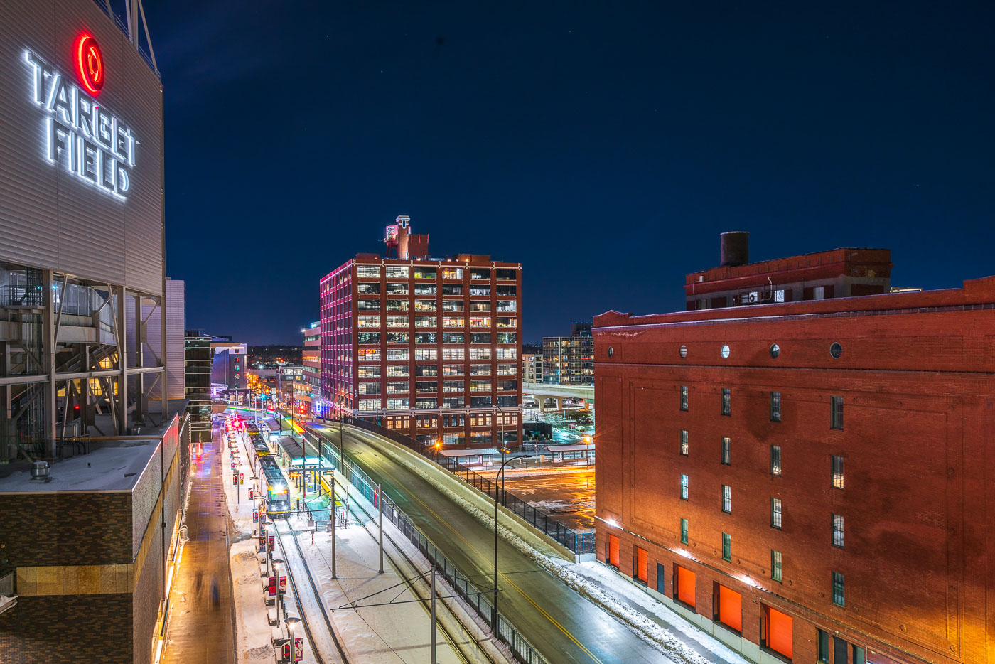 Target Field Station and Warehouse District at Night