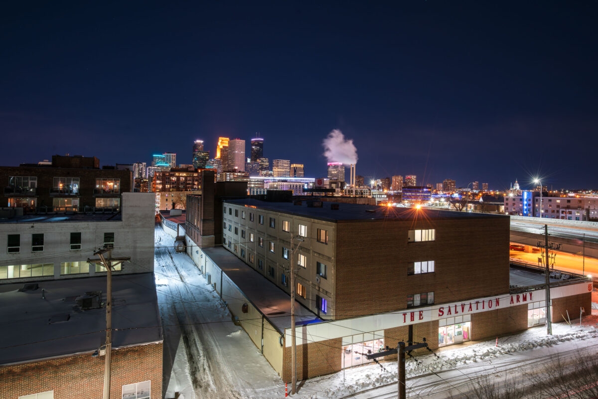 Minneapolis Salvation Army and Skyline at Night