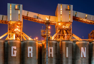 Zen-Noh Grain Corporation grain elevators in Convent, Lousiana. Located on the shores of the Mississippi River.