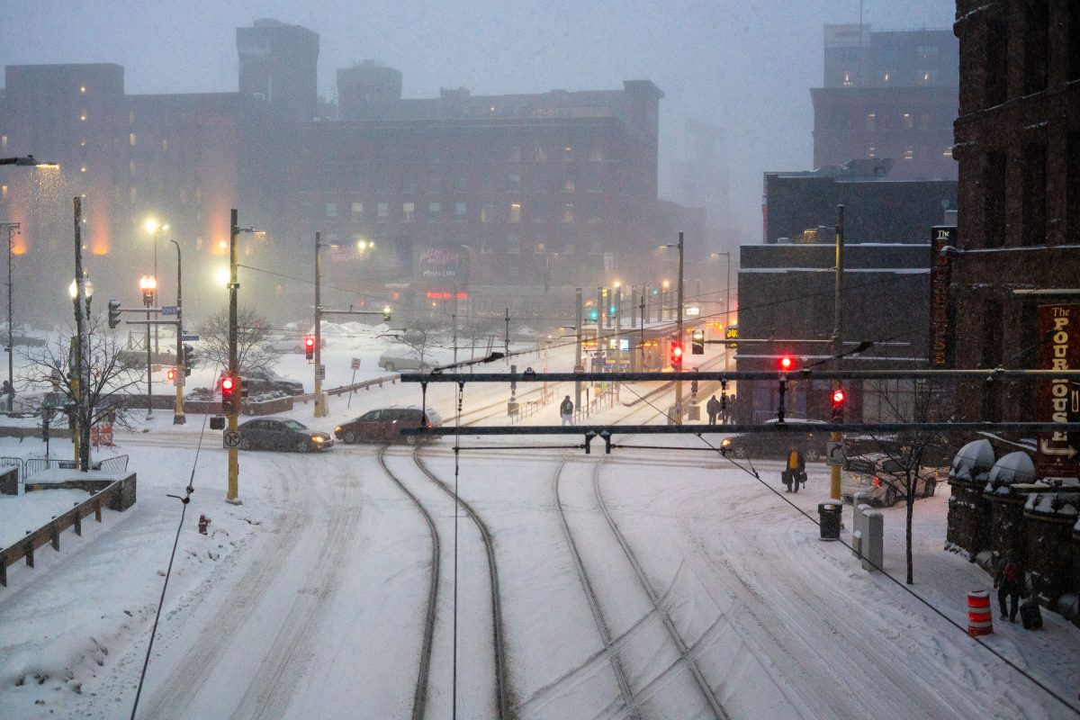 Heavy snow fall in Downtown Minneapolis January 2020