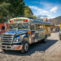 A Chicken Bus in Antigua Guatemala. The buses are commonly used as transportation in Latin America.