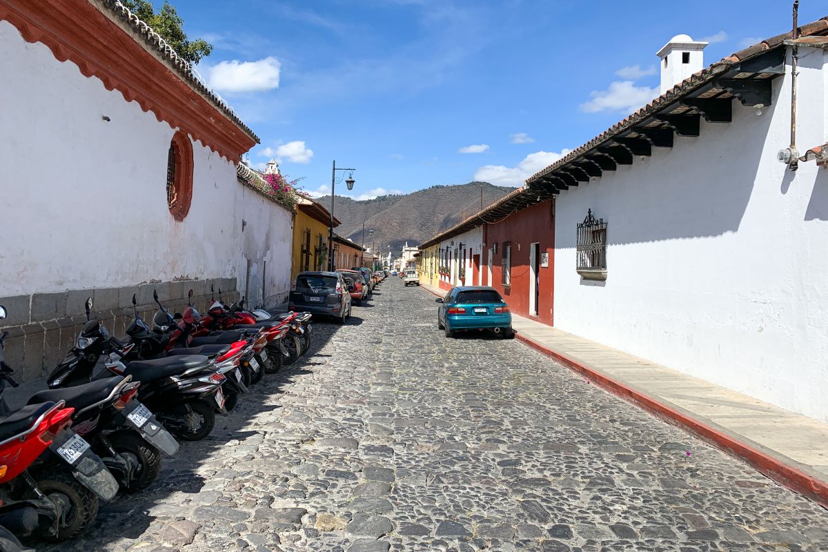 Cobblestone Street and Motorcycles, Antigua Guatemala