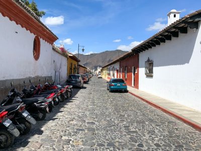 Cobblestone Street and Motorcycles, Antigua Guatemala