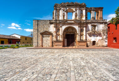 The Church and convent of the Society of Jesus in Antigua Guatemala is a religious complex that was built between 1690 and 1698. It was built on a block that is only 325 yards away from the Cathedral of Saint James on a lot that once belonged to the family of famous chronicler Bernal Díaz del Castillo and had three monastery wings and a church. There were only a maximum of 13 Jesuit priest at any given time in the building, but they also hosted Jesuit brothers and secular students. In the building was the San Lucas School of the Society of Jesus, until the Jesuits were expelled from the Spanish colonies in 1767.