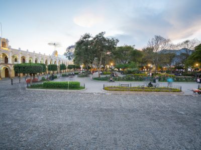 Twilight at Parque Central in Antigua Guatemala