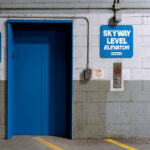 Skyway elevators in a parking ramp in downtown Minneapolis.
