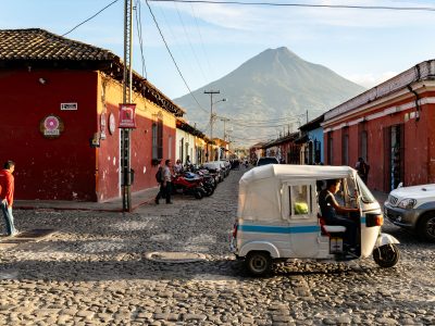 Tuk-Tuk on Cobblestone Street, Antigua, Guatemala