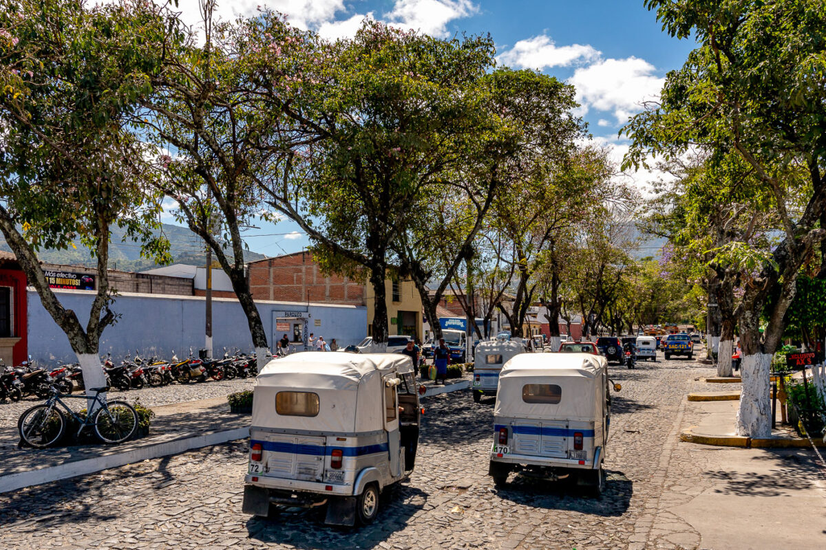 Tuk Tuks in Antigua, Guatemala on a sunny day.