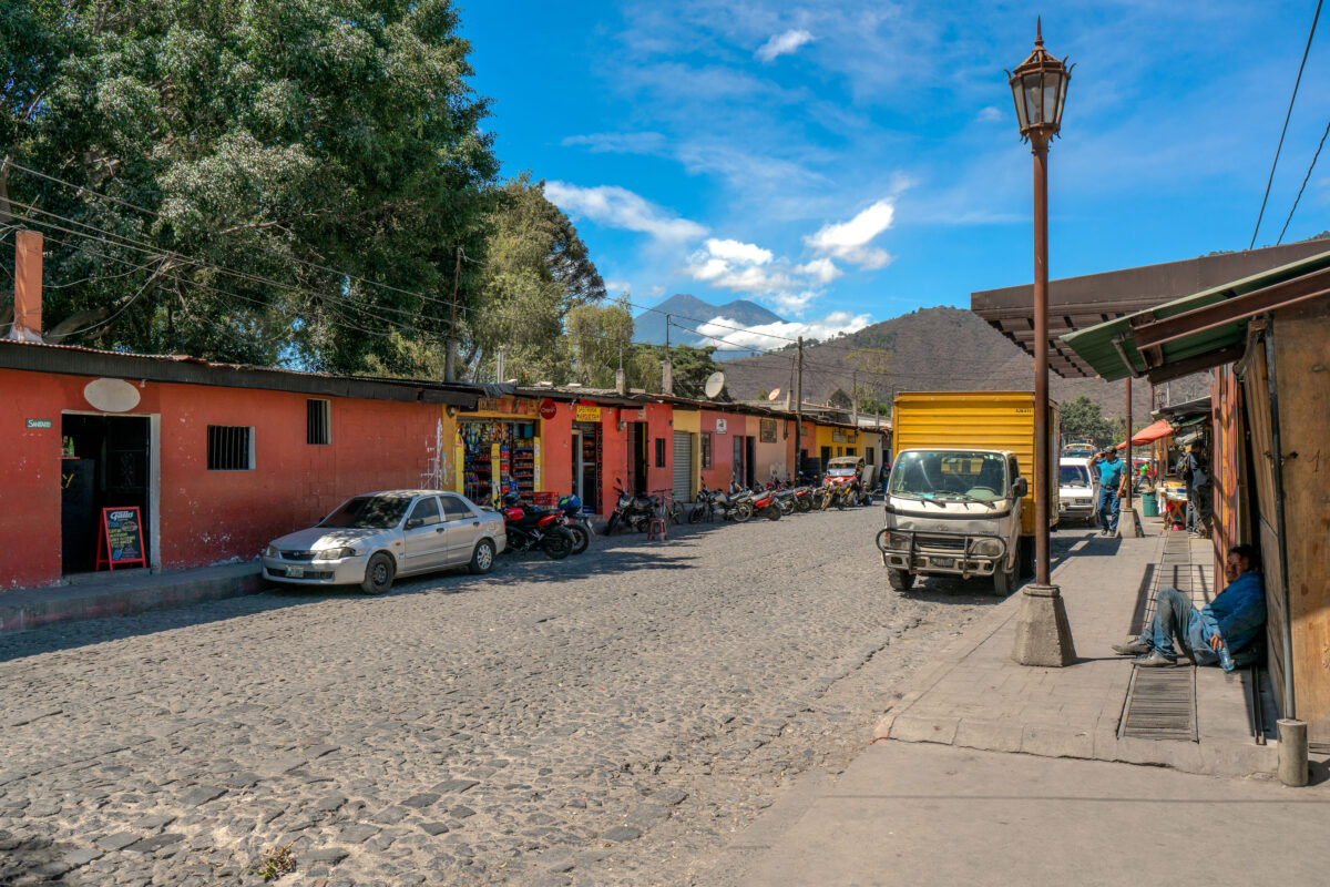 Agua Volcano Overlooking Antigua Guatemala Street