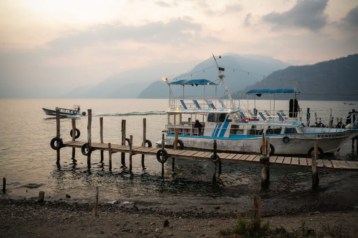Boat docked at Panajachel pier, Lake Atitlan, Guatemala