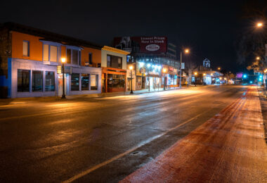 Hennepin Avenue in Uptown Minneapolis during the first night of Minnesota’s stay at home orders.
