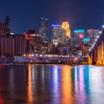 Downtown Minneapolis as seen from below the Stone Arch Bridge.