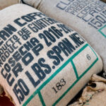 Guatemala La Voz coffee bags.Seen at the La Voz Que Clama en el Desierto cooperative in  San Juan La Laguna Guatemala.