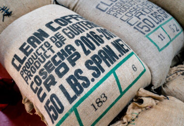 Guatemala La Voz coffee bags.

Seen at the La Voz Que Clama en el Desierto cooperative in  San Juan La Laguna Guatemala.